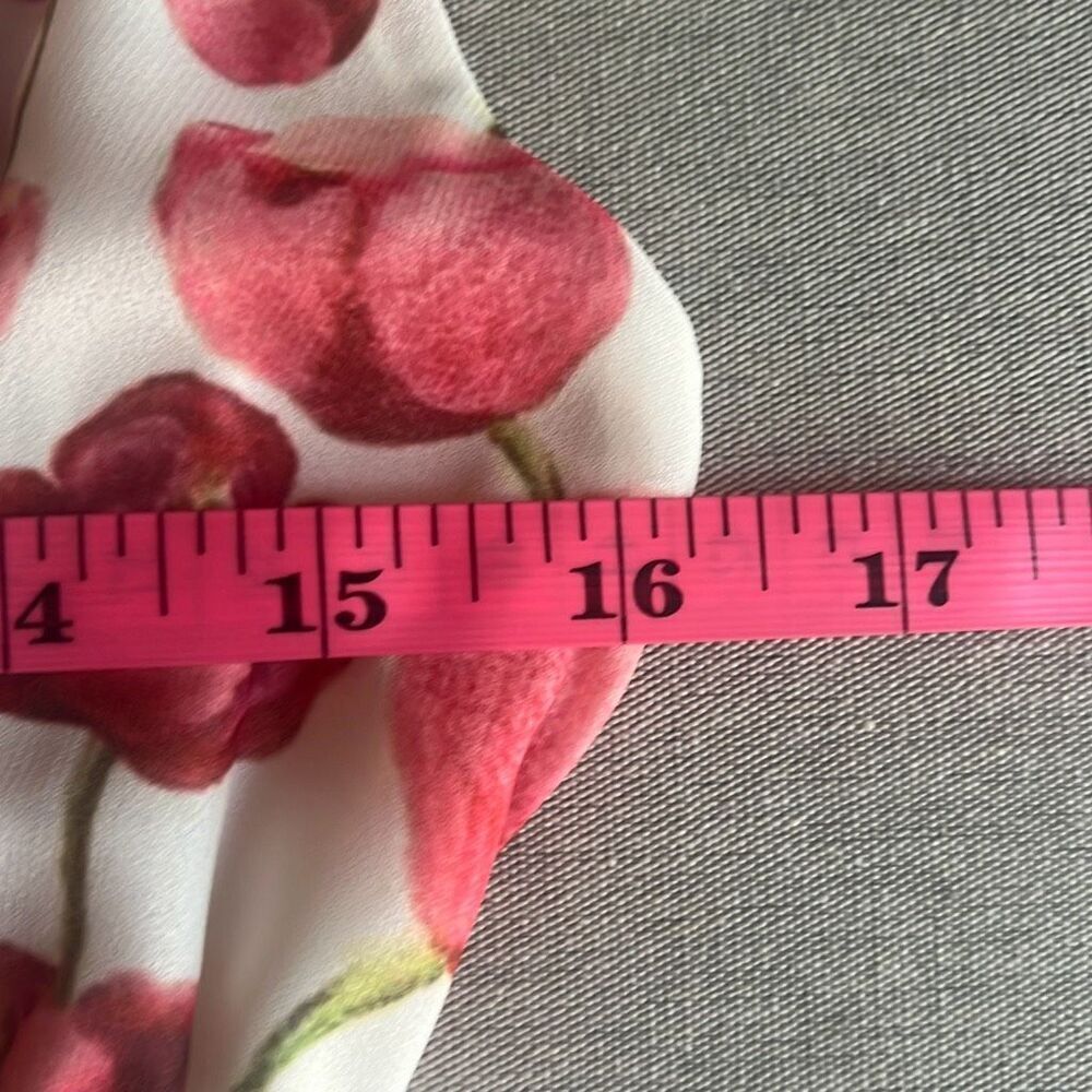 Samantha Sipos Medium Pink Strawberry Floral Front Tie Ruffles Midi Dress Kawaii - Picture 13 of 15